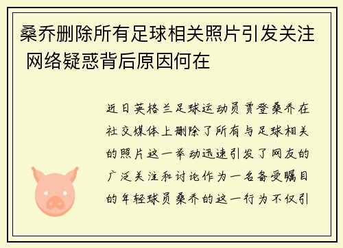 桑乔删除所有足球相关照片引发关注 网络疑惑背后原因何在 桑乔删除所有足球相关照片引发关注 网络疑惑背后原因何在